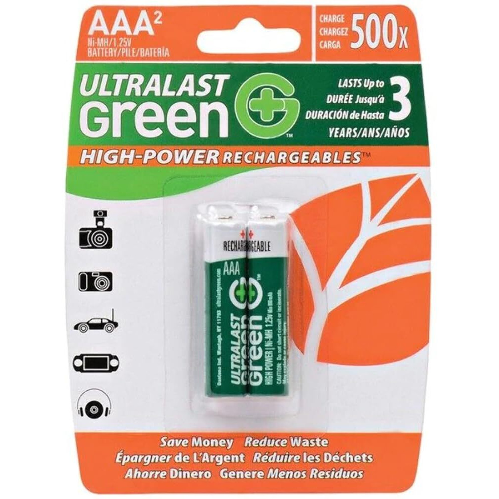 Ultralast ULGHP2AAA Green High-Power Rechargeables AAA NiMH Batteries, 2 pk