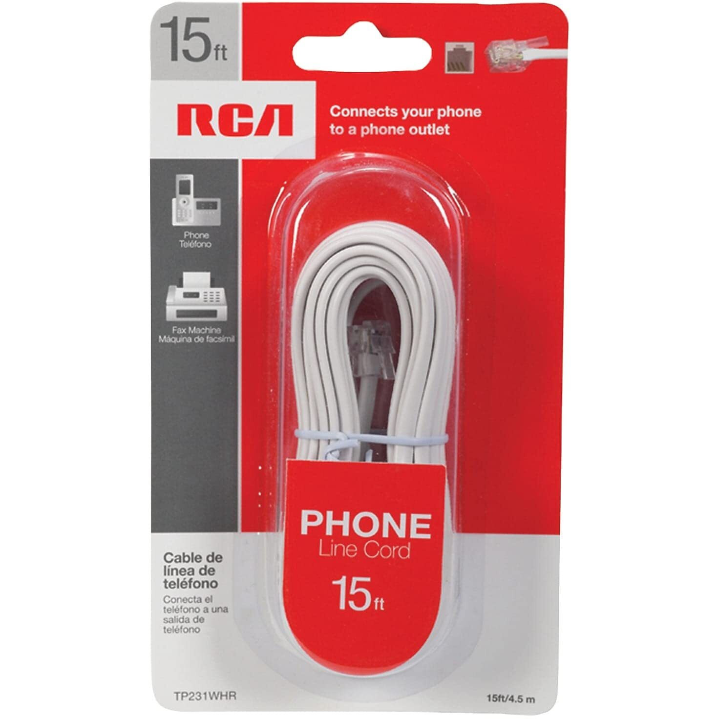 AUDIOVOX TP231WHN Modular Line Cord, White, 15-Feet