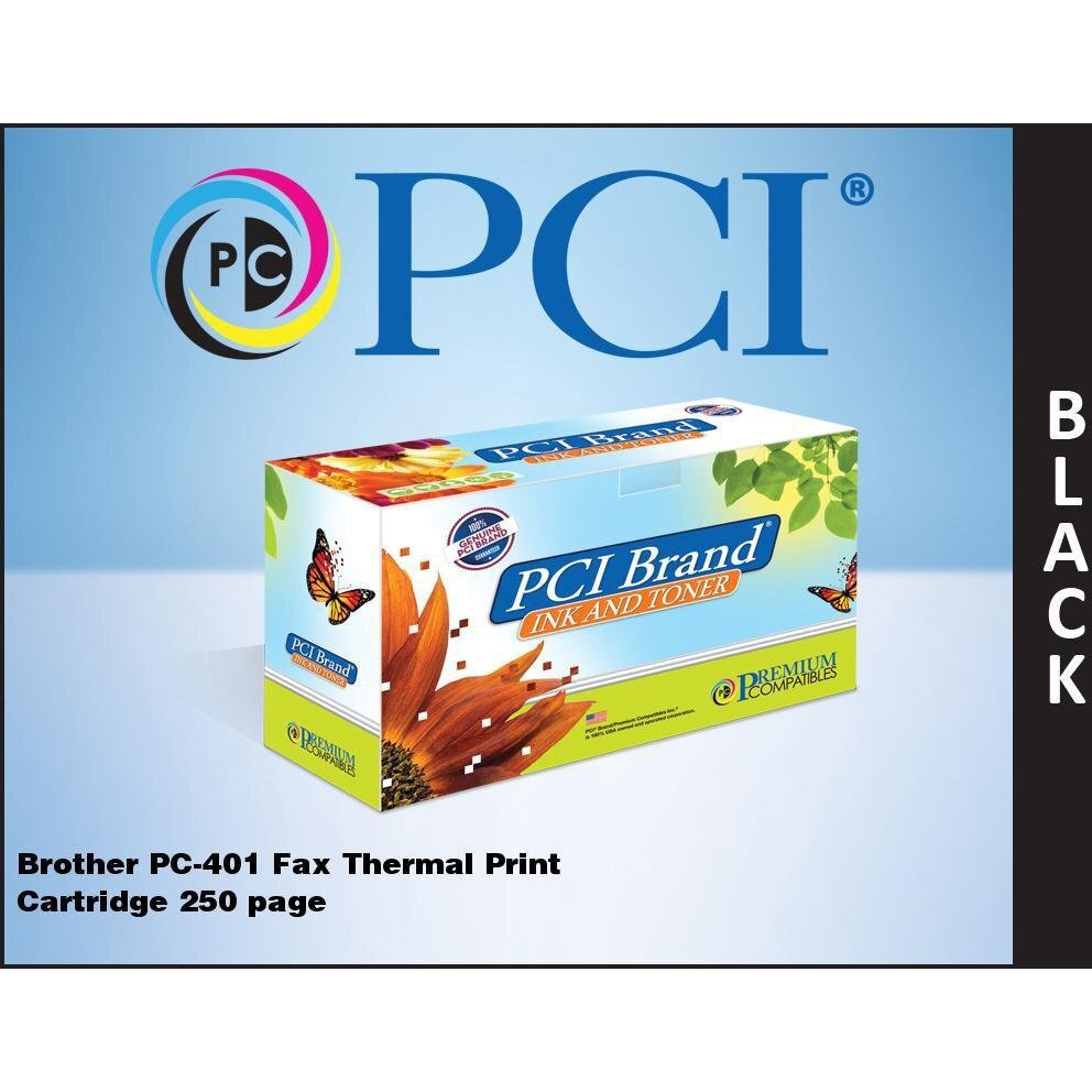 PCI Brand Brother PC401PC New Compatible Replacement For Brother PC401 Black Thermal Printer Ribbon 250 Page Yield