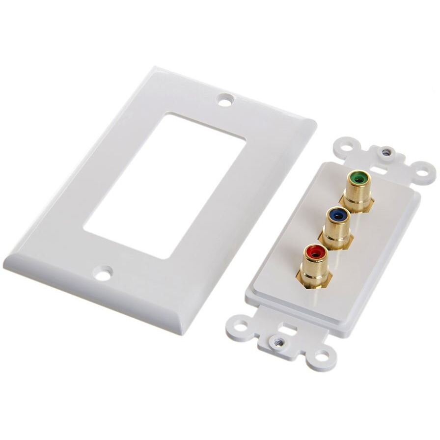 Cmple - 3RCA Wall Plate - Gold Plated RCA 3 RGB Component Video 1080P Full HD Compatible Port/AV Composite Video + 2RCA Stereo Audio Combo Port Insert Jack - White