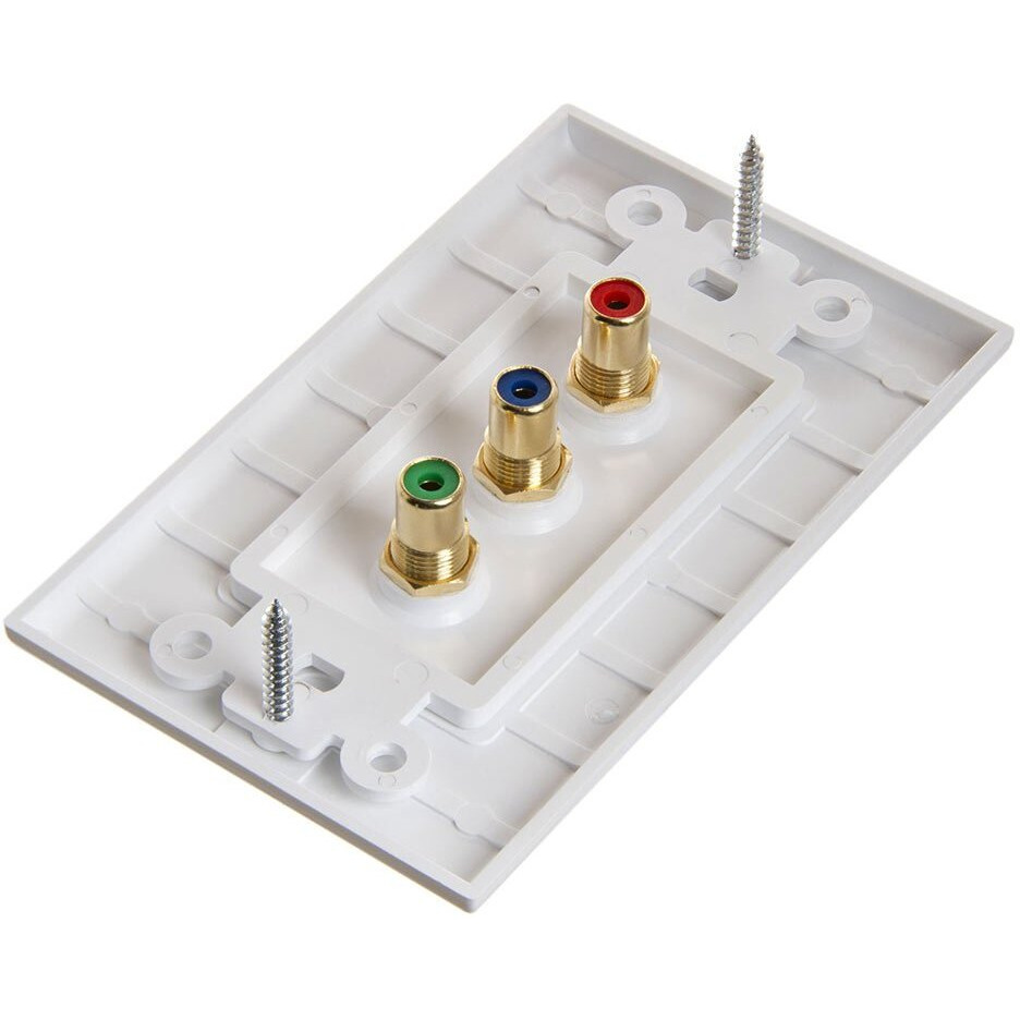 Cmple - 3RCA Wall Plate - Gold Plated RCA 3 RGB Component Video 1080P Full HD Compatible Port/AV Composite Video + 2RCA Stereo Audio Combo Port Insert Jack - White