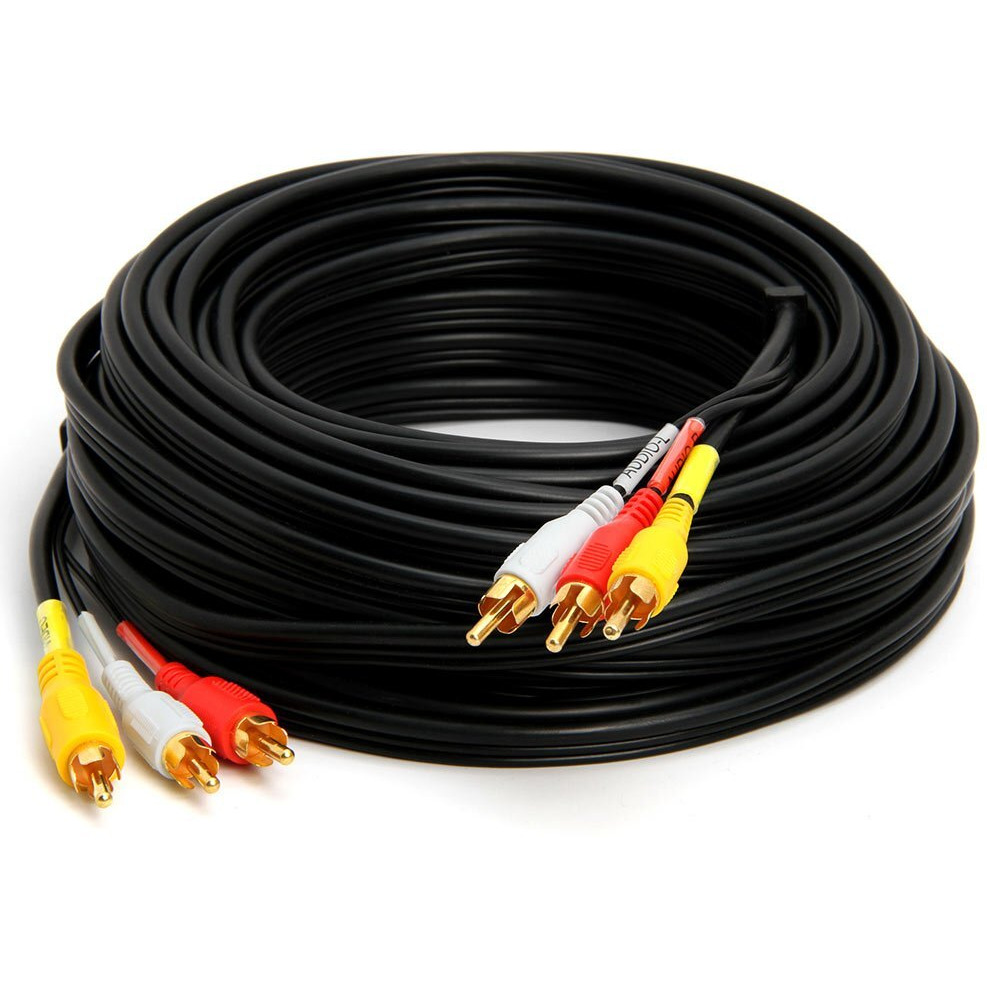 Cmple - 3-Male RCA to 3-Male RCA Composite Video Audio A/V AV Cable Gold Plated - 50 Feet