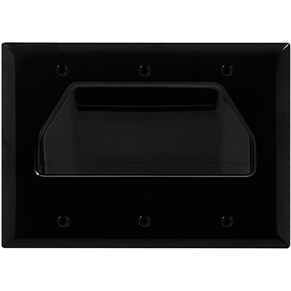 DataComm 45-0003-BK Three-Gang Low-Voltage Cable Wall Plate For Multiple Cables - Black