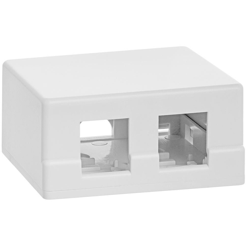 Cmple - 2 Port Keystone Jack Surface Mount Box, Dual Port Surface Mount Box for Network, Dual Hole Keystone Jack for RJ45 Cat5e/Cat6, Screws and Double-Side Tape Included, Easy Mount - White