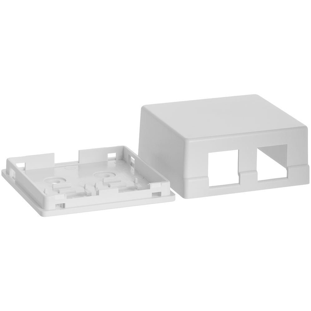 Cmple - 2 Port Keystone Jack Surface Mount Box, Dual Port Surface Mount Box for Network, Dual Hole Keystone Jack for RJ45 Cat5e/Cat6, Screws and Double-Side Tape Included, Easy Mount - White