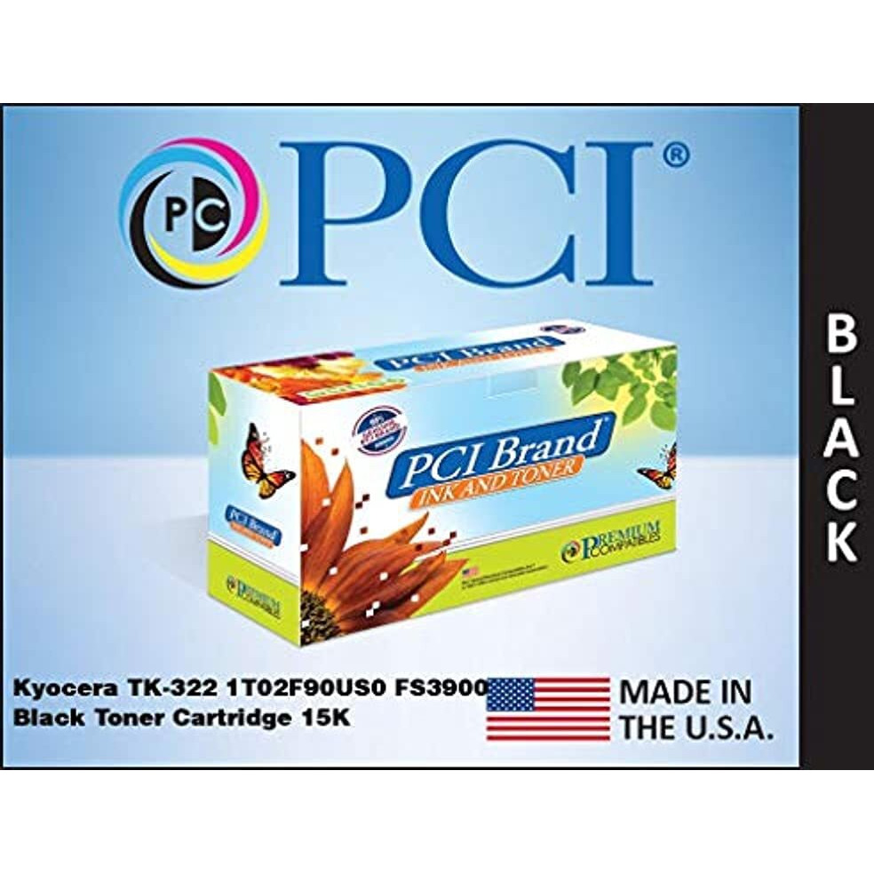 PCI Brand Kyocera TK-320 TK-322 1T02F90US0 Black Toner Cartridge w/Waste Bottle 15000 Page Yield for Kyocera-Mita FS-3900, Kyocera-Mita FS-3900DN