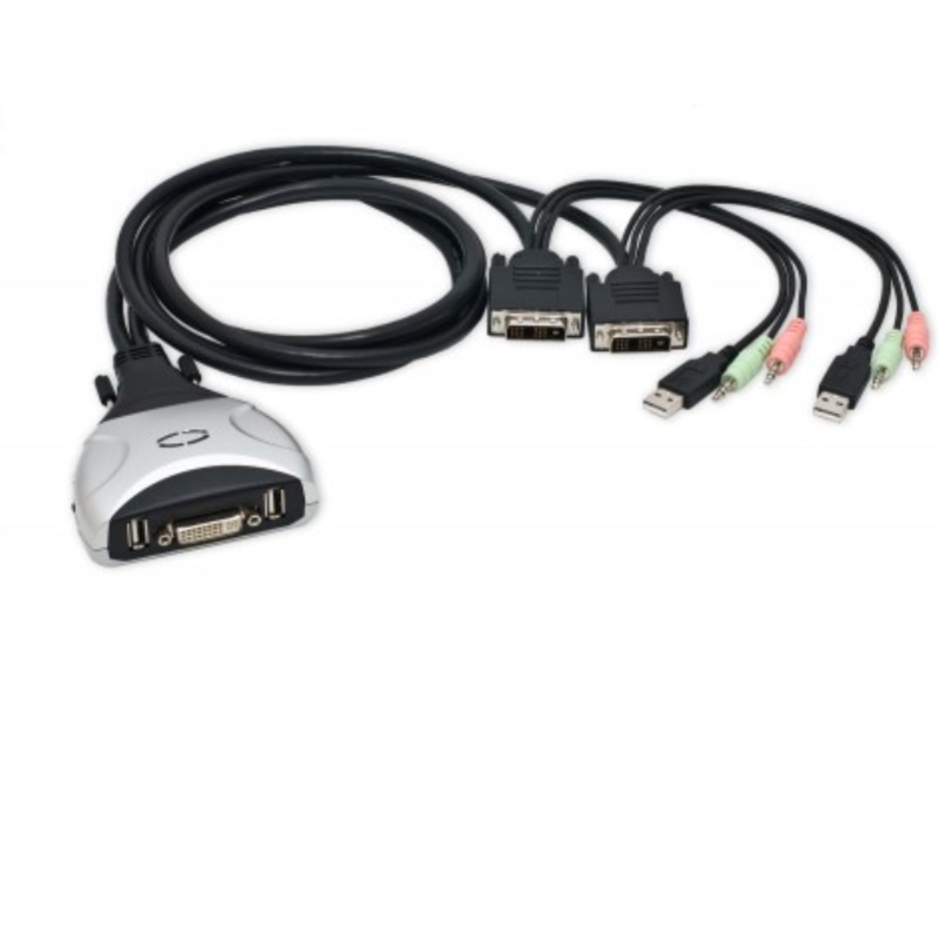 USB Interface, 2x Ports DVI Cable KVM Switch, Compact Design, Video up to 1920x1200 Pixels, with Audio