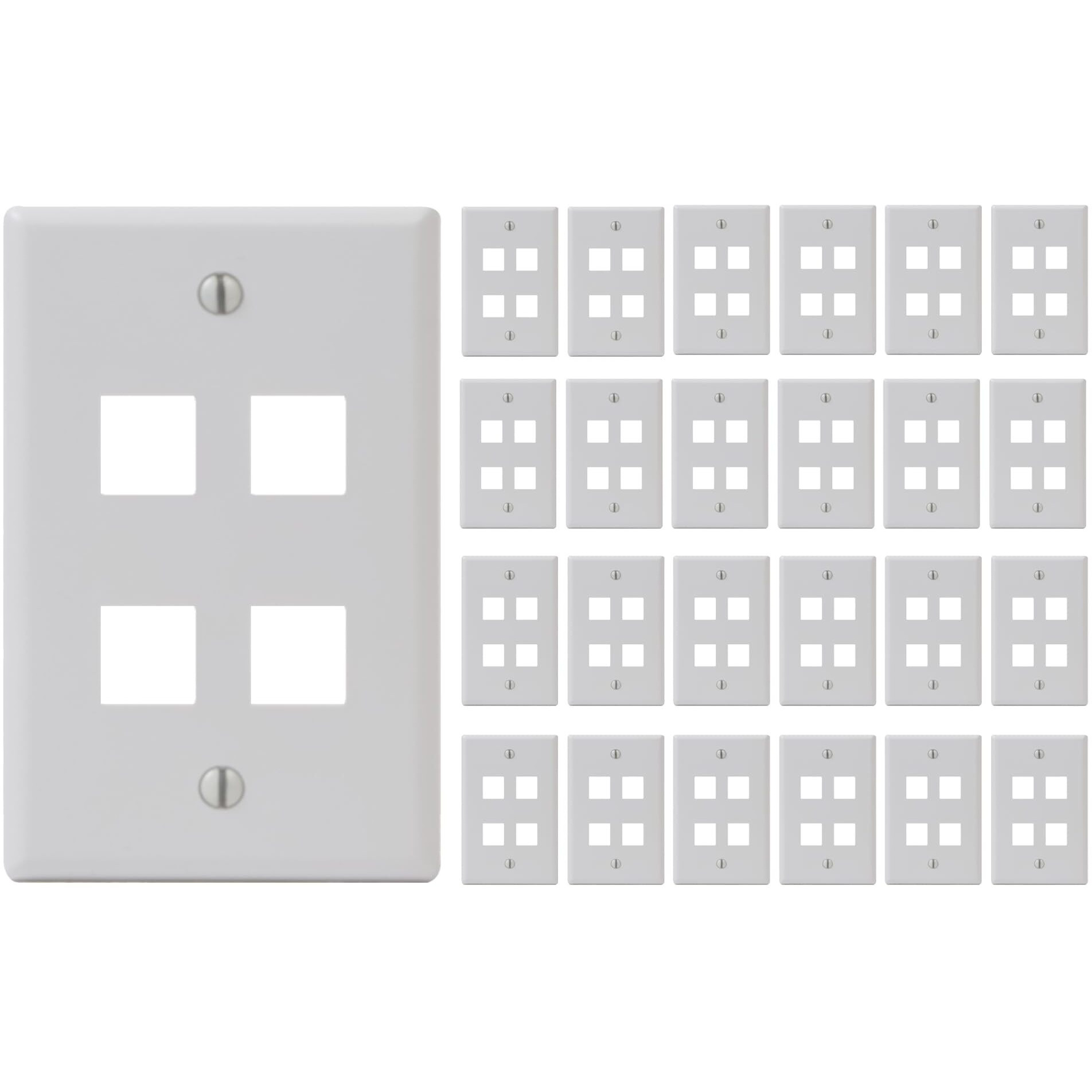 FACEPLATE, FLAT,1-GANG,4-PORT, 25PK, WH