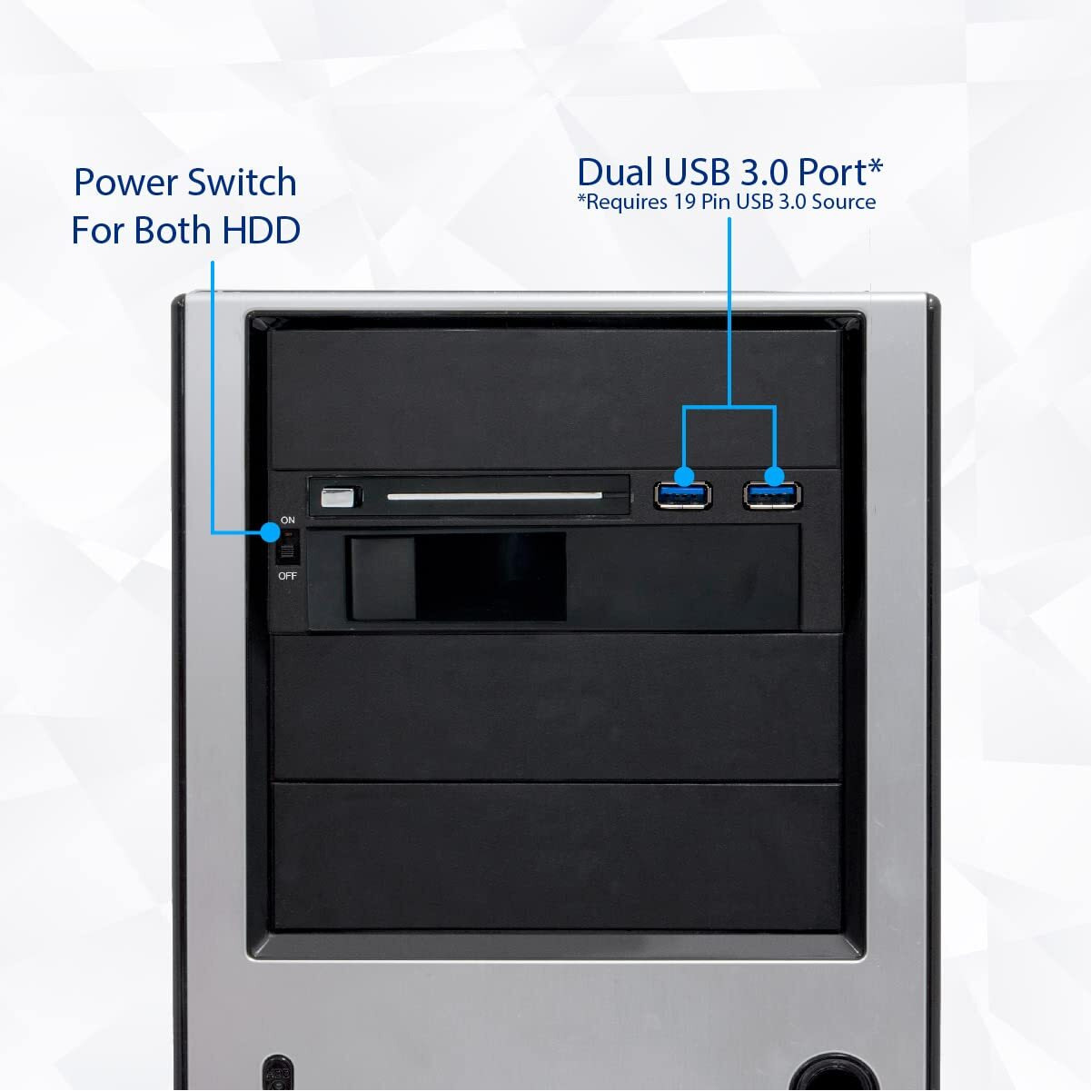 5.25" Bay Drive Tray Less Mobile Rack for 3.5" and 2.5" SATA III HDD with extra 2 port USB 3.0, Plastic Panel