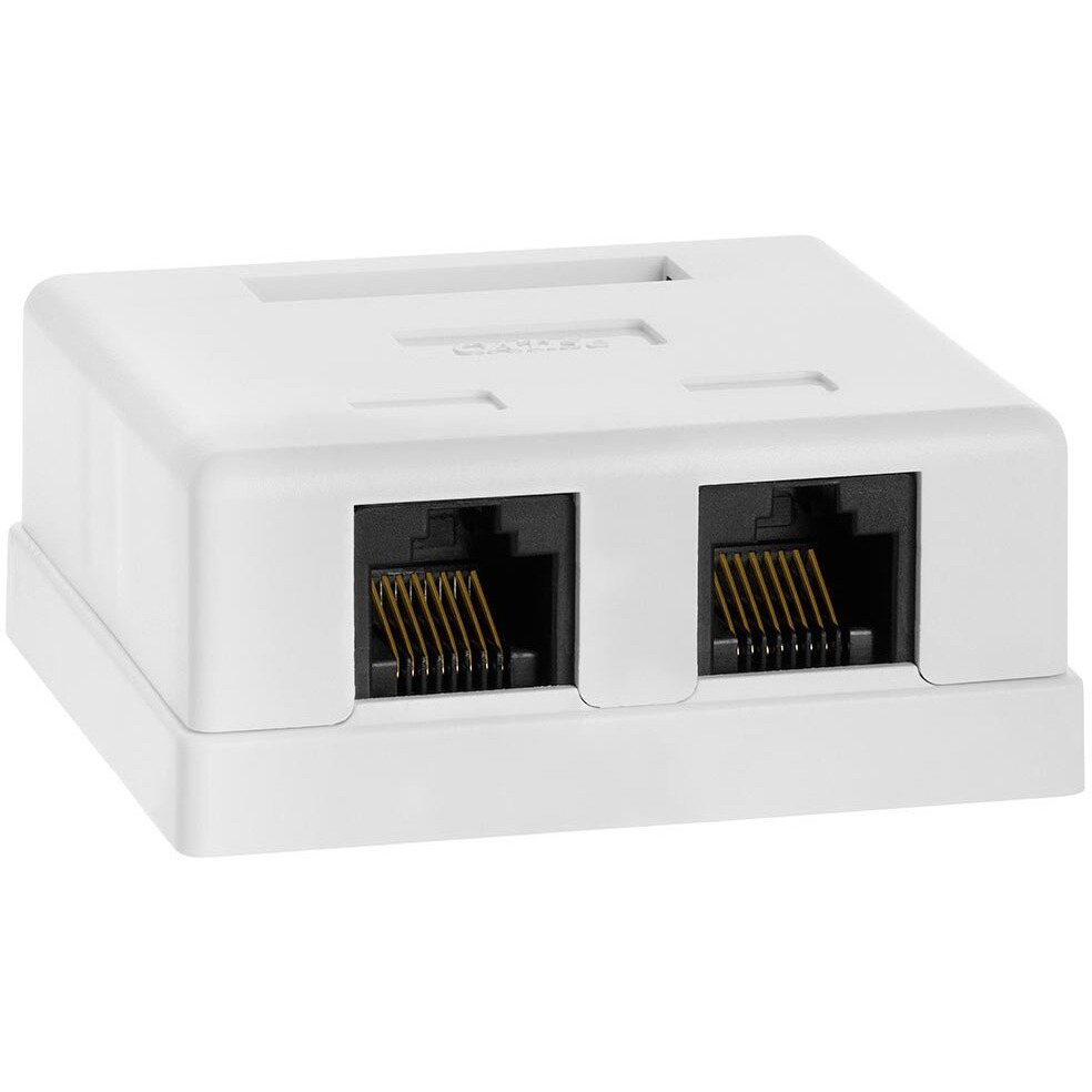 Cmple - 2 Port Cat5e Surface Mount Box, RJ45 Cat5 Dual Port Surface Mount Box for Ethernet Cables, Screws and Double-Side Tape Included, Easy Mount  White