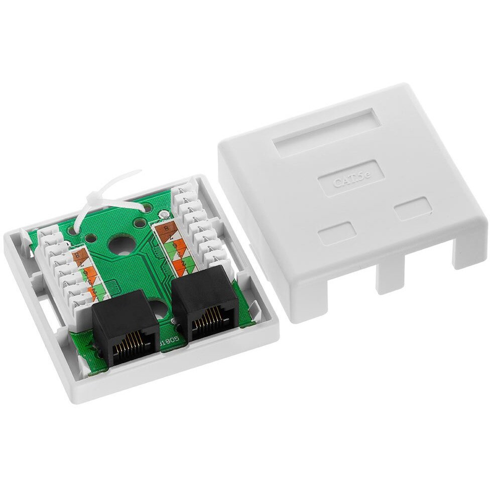 Cmple - 2 Port Cat5e Surface Mount Box, RJ45 Cat5 Dual Port Surface Mount Box for Ethernet Cables, Screws and Double-Side Tape Included, Easy Mount  White