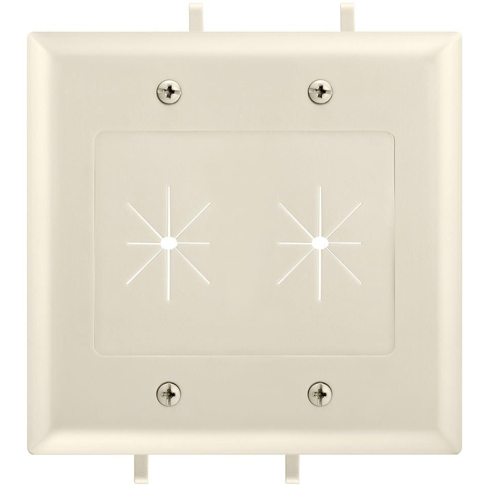 Cmple - Two-Gang Wall Plate, 2 Gang Low-Voltage Cable Plate with Flexible Opening Pass-Through Insert Wall Plate Holds up to 12 cables - Lite Almond