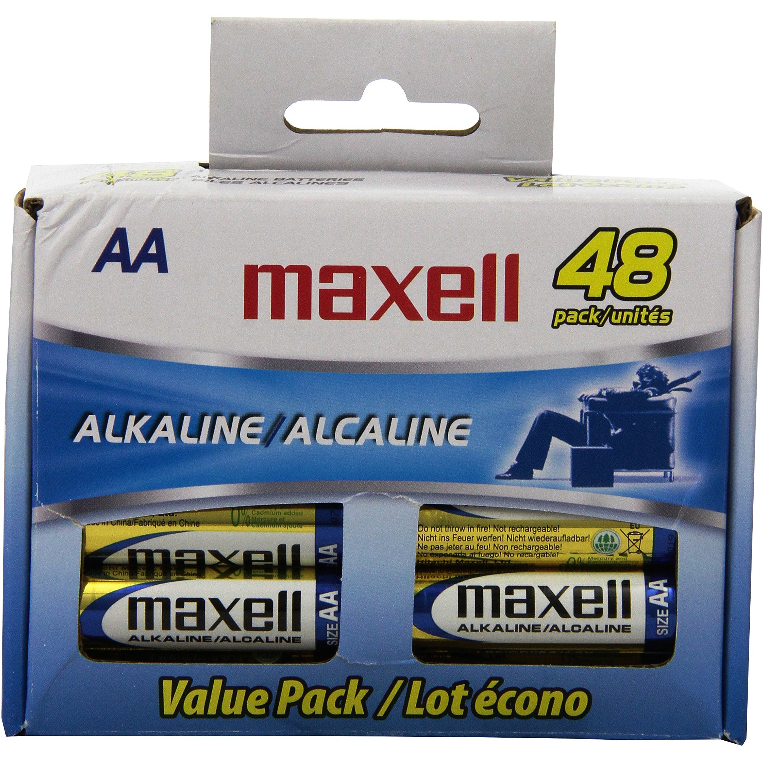 Maxell AA Alkaline Battery, Long Lasting, High Compatibility, Gold, 48 Count