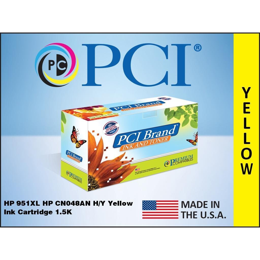 PCI Brand ECO-Friendly Reman HP 951XL CN048AN XL Yellow Ink Cartridge 1500 Page Yield for HP OfficeJet Pro 251, 251DW, 276, 276DW, HP 8100, 8600, 8630