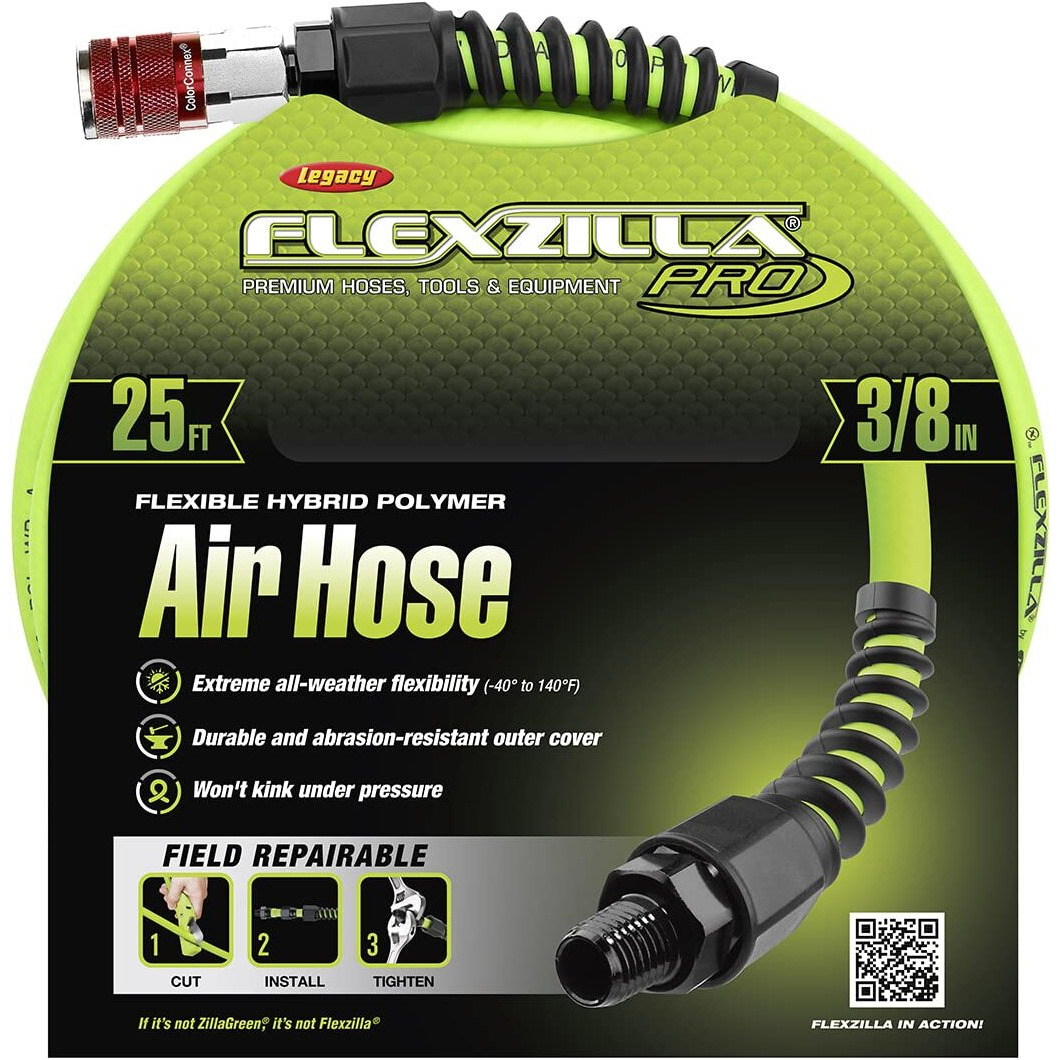 Flexzilla Pro Air Hose 3/8in x 25ft w/ ColorConnex Coupler  Plug Type D Red