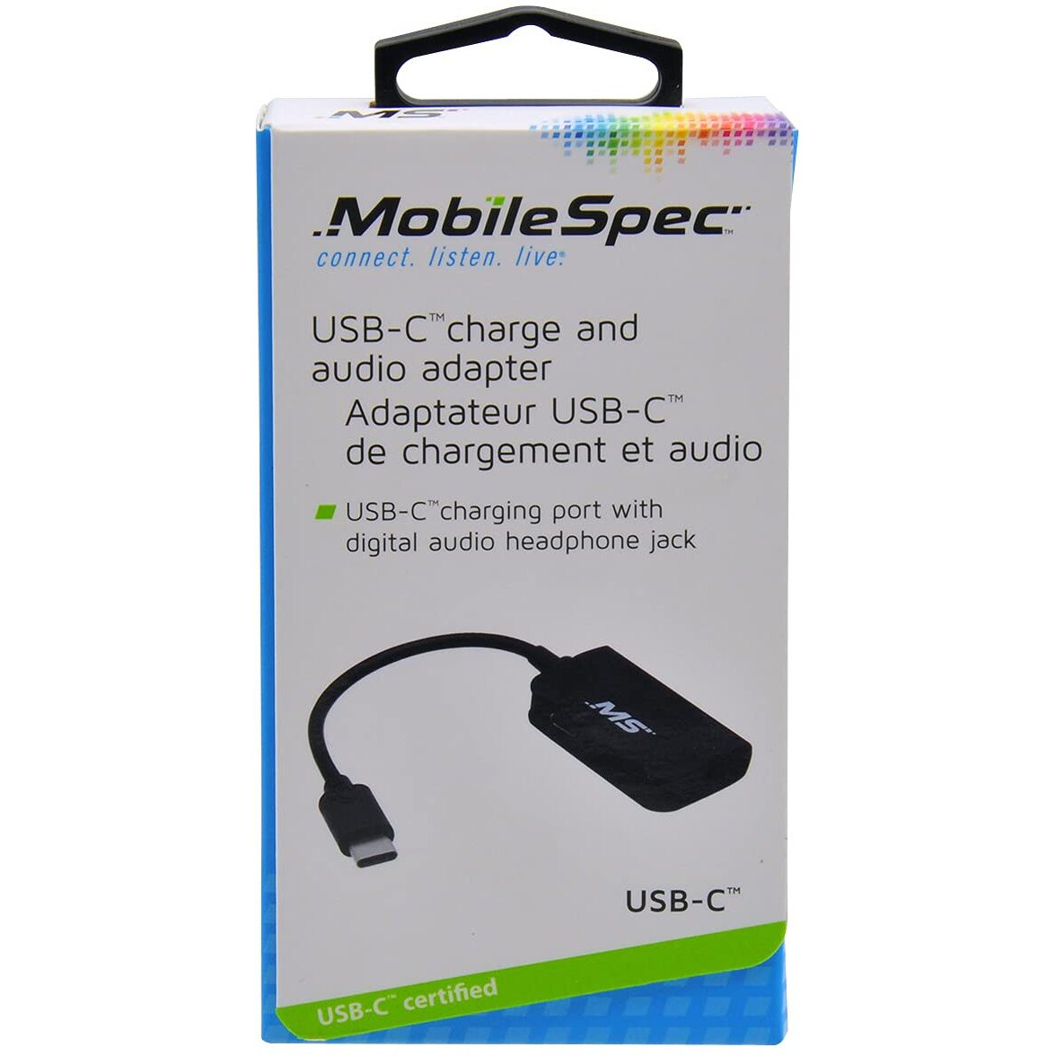 MobileSpec USB-C(R) Charger and Audio Adapter MBS05102 - Type C to 3.5mm Aux Audio Headphone Adapter Charger - Black