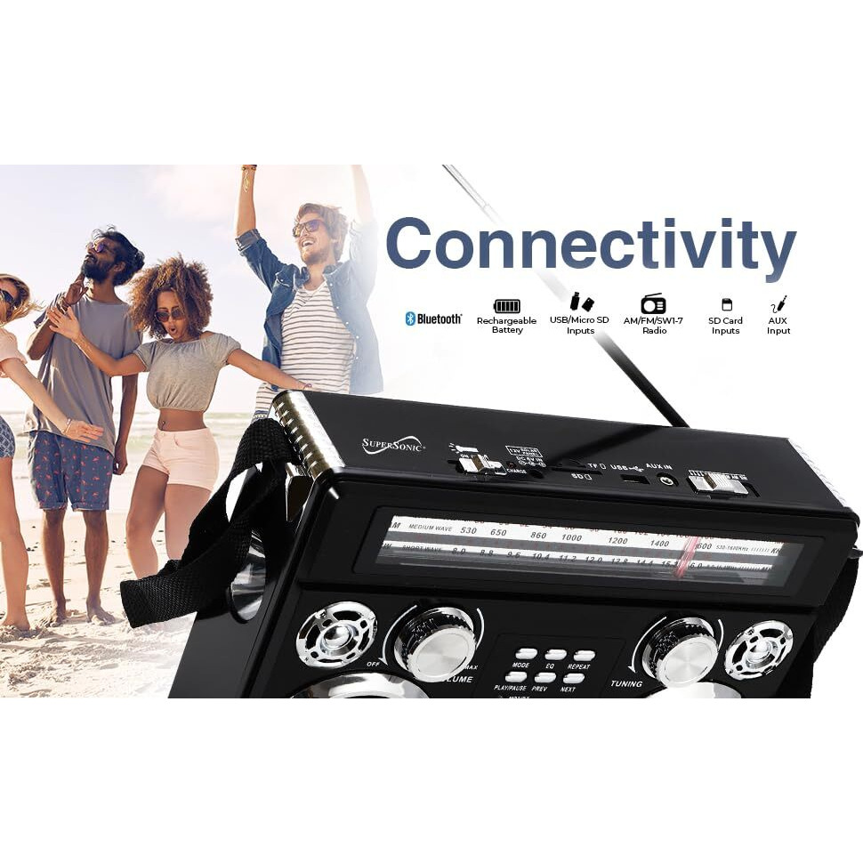 Supersonic Portable 3 Band Radio with Bluetooth and Flashlight