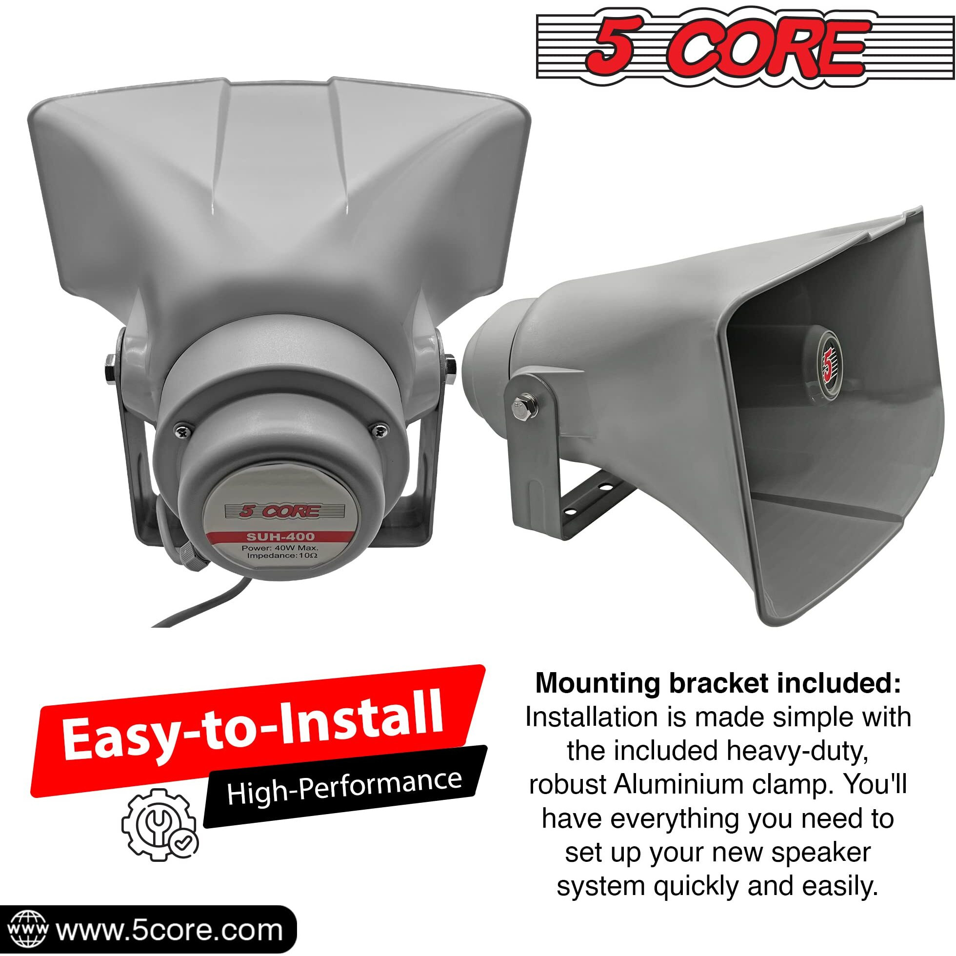 5 core Indoor Outdoor 8 x 16 PA Horn Rectangular Speaker- 40 Watt Power compact Loud Sound Driver Horns w 400Hz-5KHz Frequency 8 Ohm Waterproof Weatherproof  Vehicle SIRENSUH-400 1Pc(D0102H73I16)
