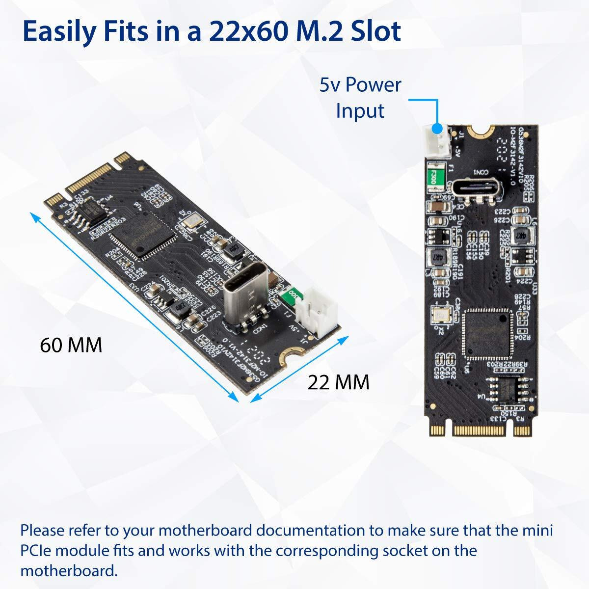 M.2 (PCIe 3.0 x4) M-Key to 1-Port USB 3.2 Gen2x1 Type-C 10Gbps Host Controller Card, ASMedia ASM2362 Chipset