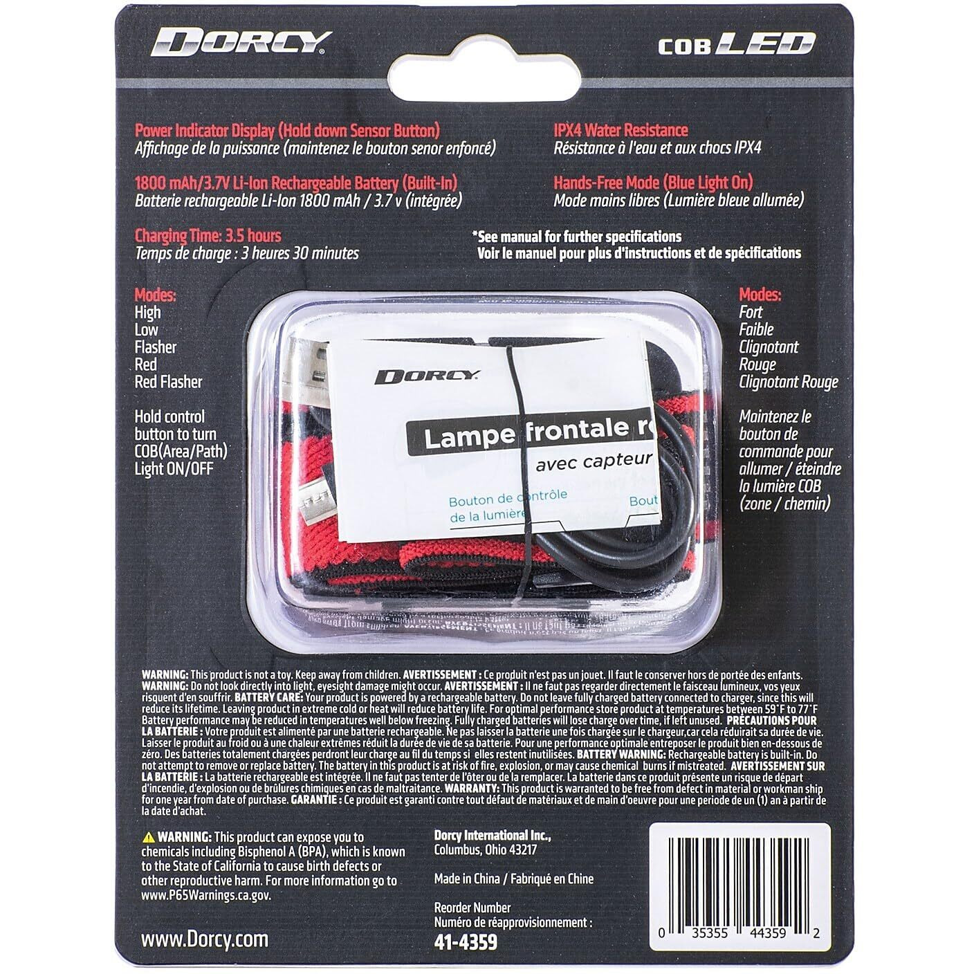 Dorcy 41-4359 330-Lumen USB Rechargeable Motion Sensor Headlamp, Black