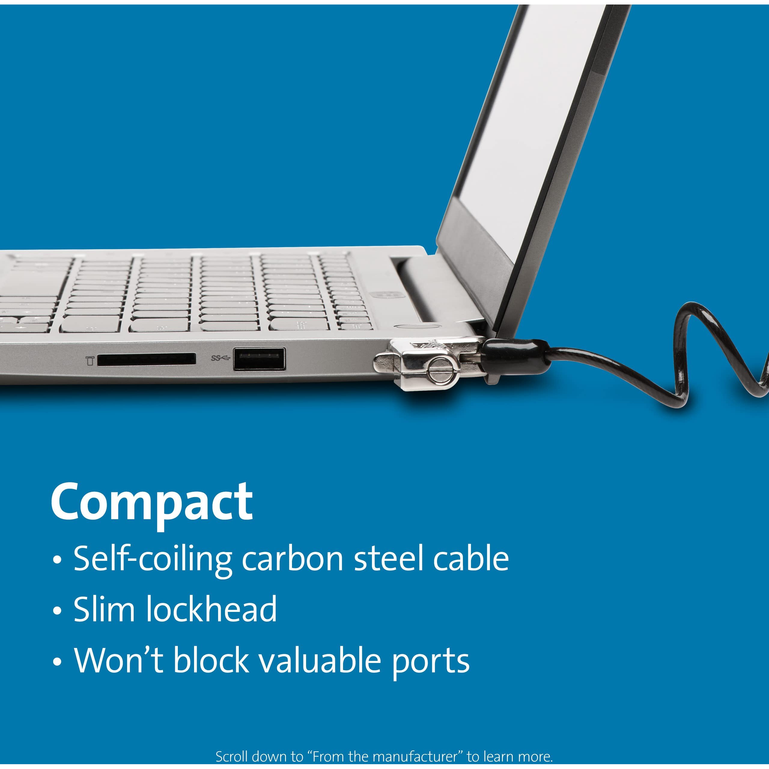 Slim Portable Combination Lock for Standard Slot, 6 ft Carbon Steel Cable, Black/Silver