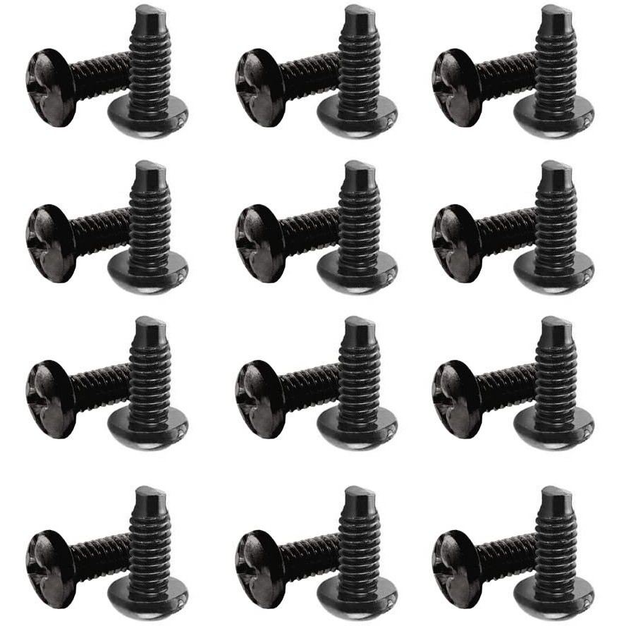 Cmple - Mounting Screws 10-32 x 0.5inch Rack, Pan Head Phillips Screw, Pilot Point Screws for Rack Mount Server Shelves, Black Oxide Finish - Bag of 25