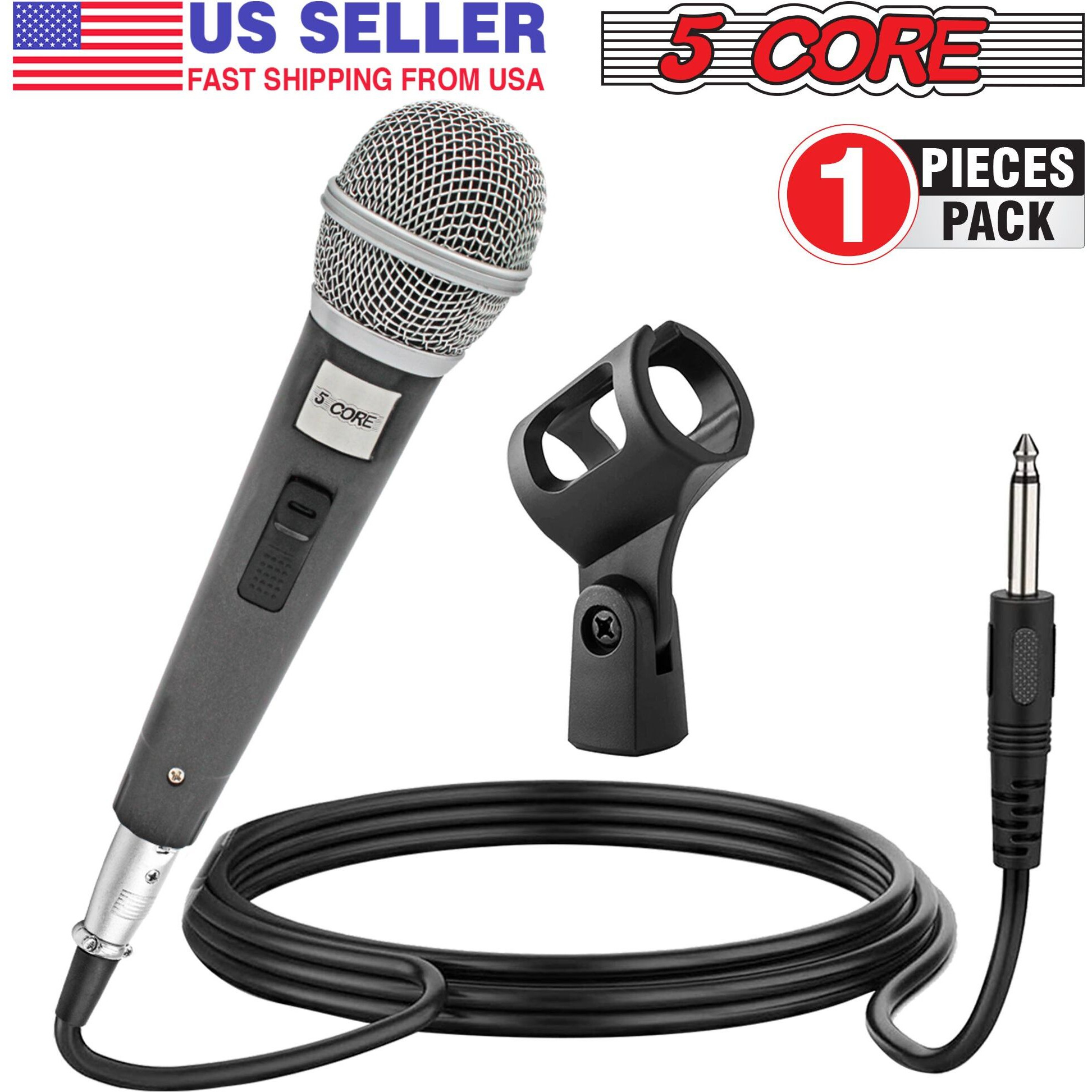 5 cORE Premium Vocal Dynamic cardioid Handheld Microphone Unidirectional Mic with 16ft Detachable XLR cable to  inch Audio Jack and OnOff Switch for Karaoke Singing PM 18(D0102H719S8)