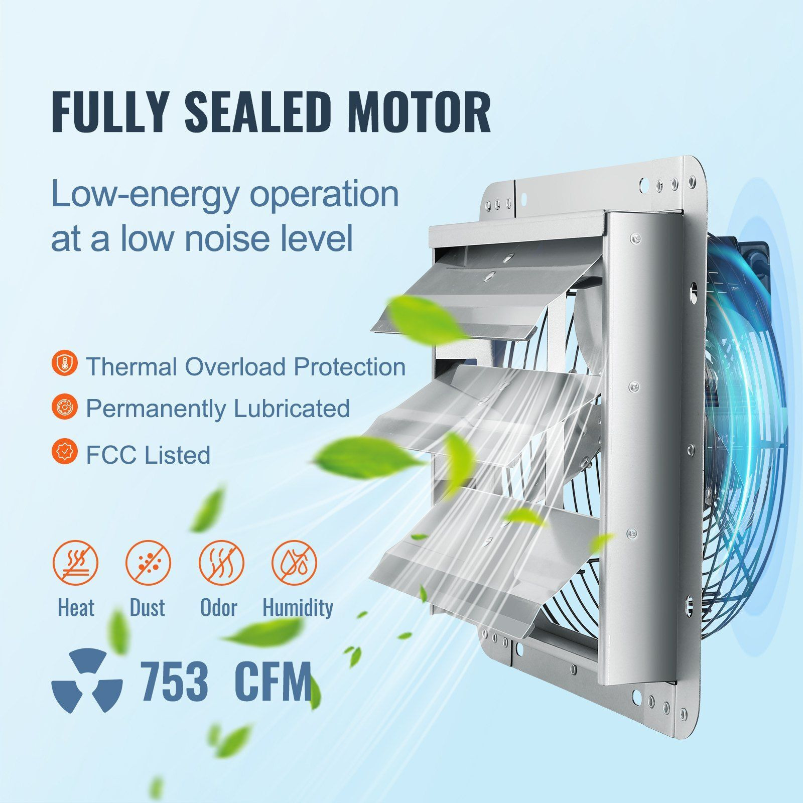 VEVOR 10'' Shutter Exhaust Fan, High-speed 820 CFM, Aluminum Wall Mount Attic Fan with AC-motor, Ventilation and Cooling for Greenhouses, Garages, Sheds, Shops, FCC