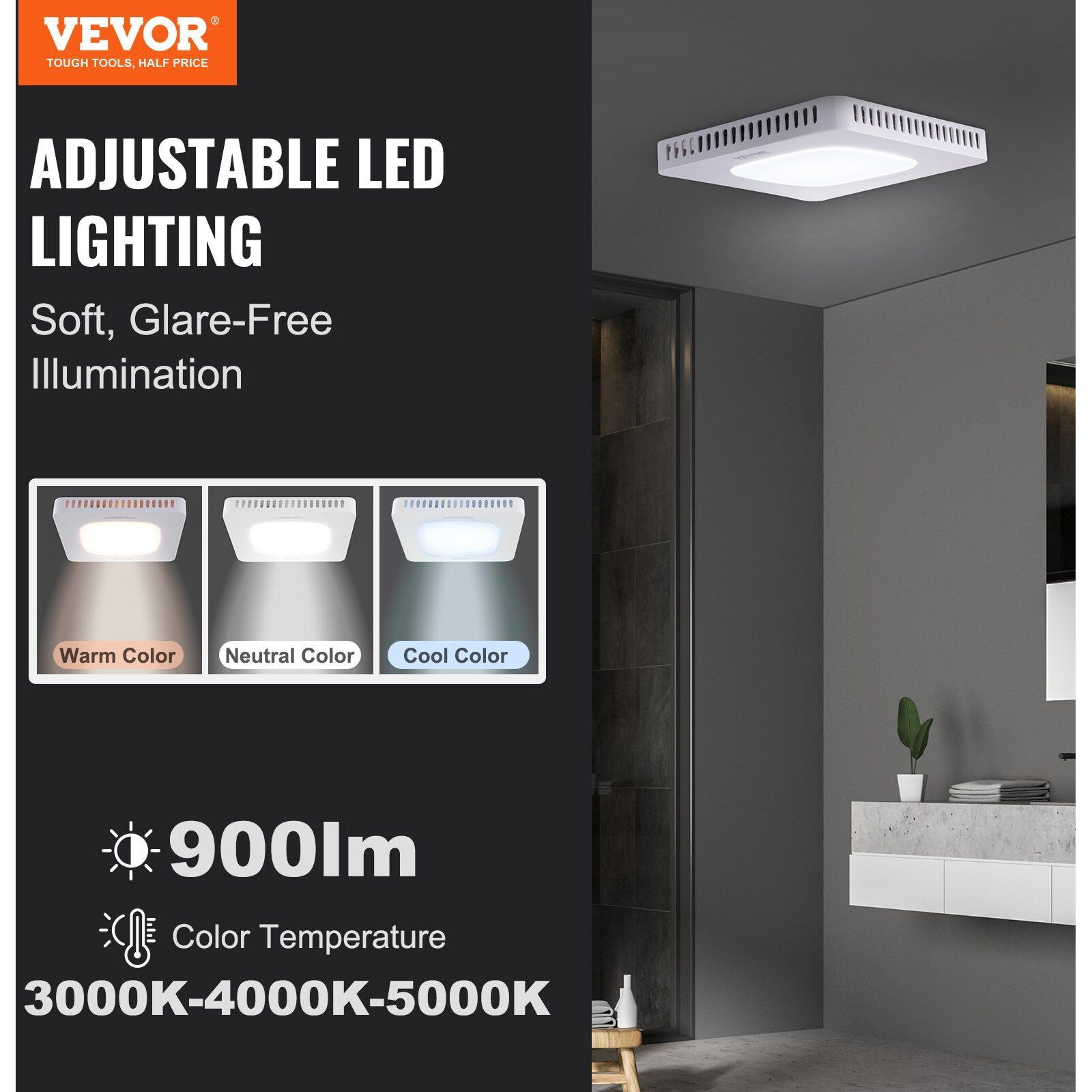 VEVOR Bathroom Exhaust Fan, 80 CFM High-Efficiency Ventilation, 1.5sones Low Noise Operation All-Copper Motor, Energy-Saving Bathroom Ceiling Fan, No Need For Attic Access, For Various Ceilings