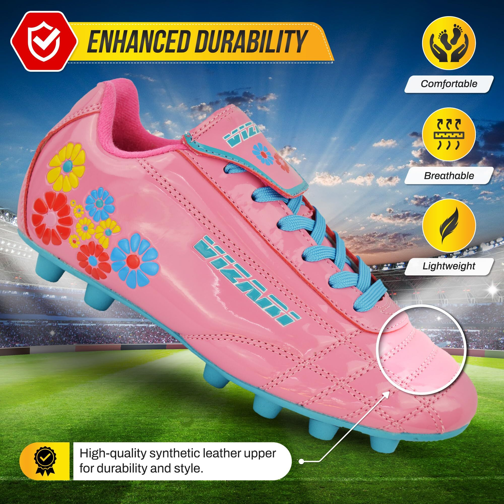 Vizari Girl's Blossom FG-K Soccer Shoe, Pink/Blue, 3 M US Little Kid