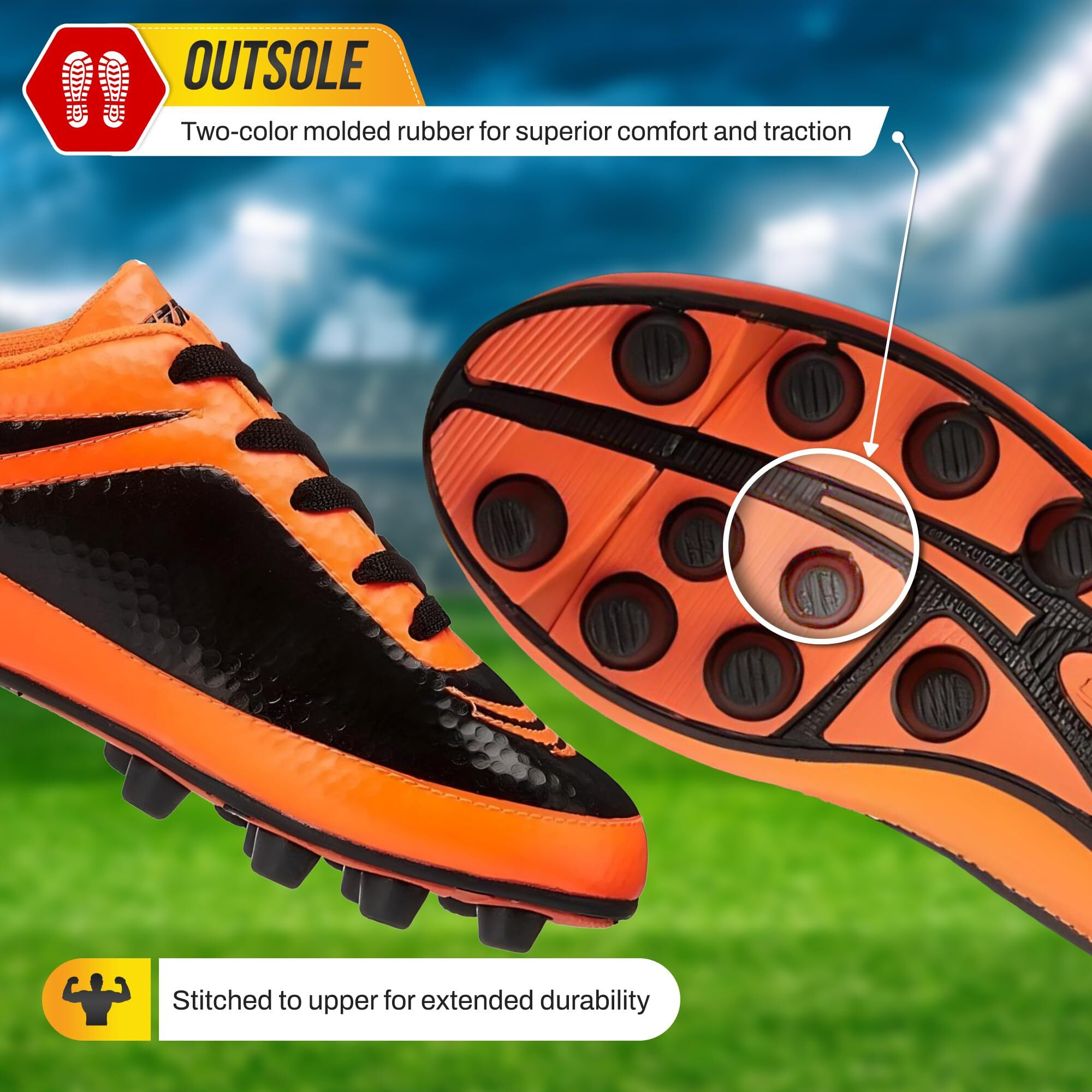 Vizari Youth/Jr Infinity FG Soccer Cleats | Soccer Cleats Boys | Kids Soccer Cleats | Outoor Soccer Shoes Orange/Black