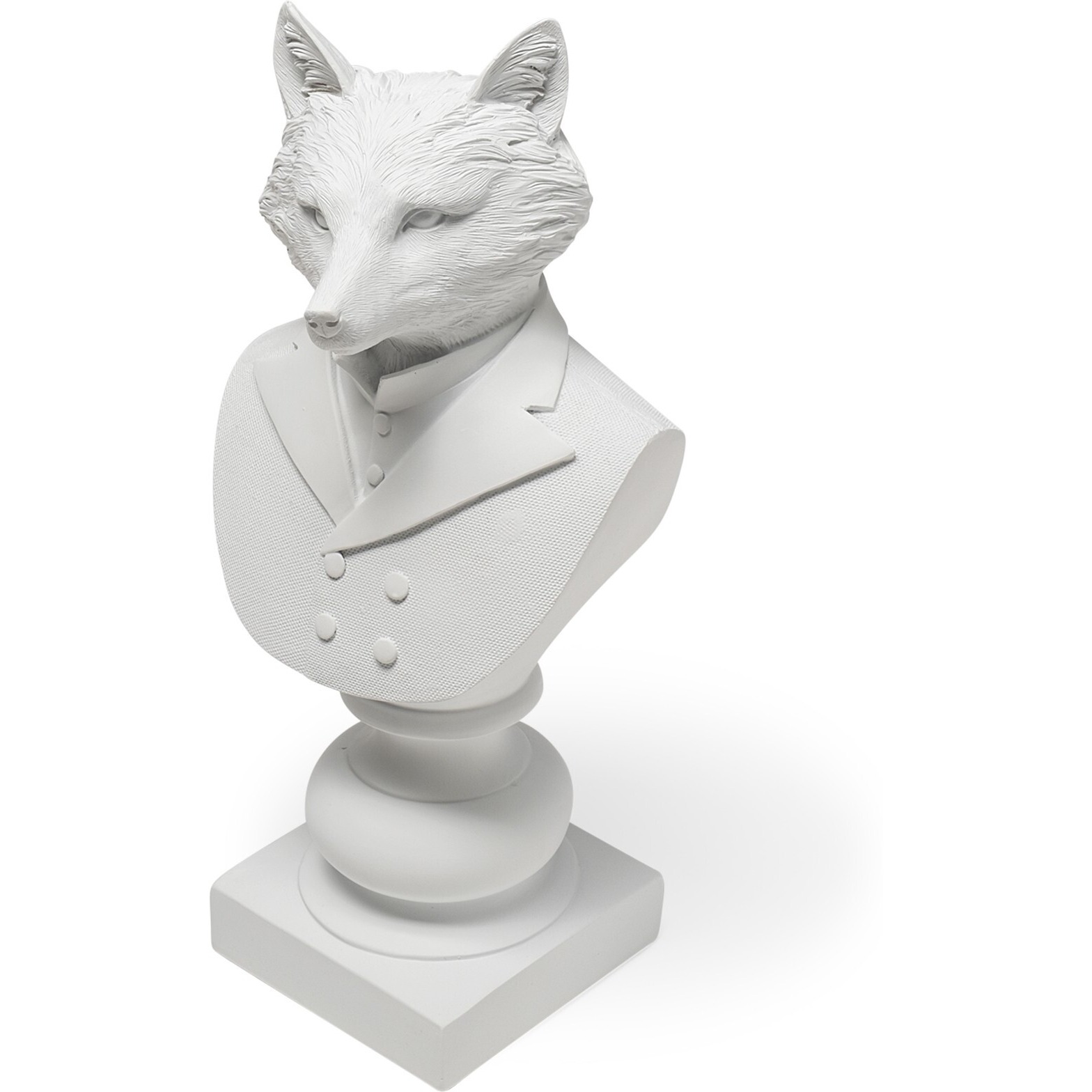 White Resin Suited Fox Bust Decor Piece