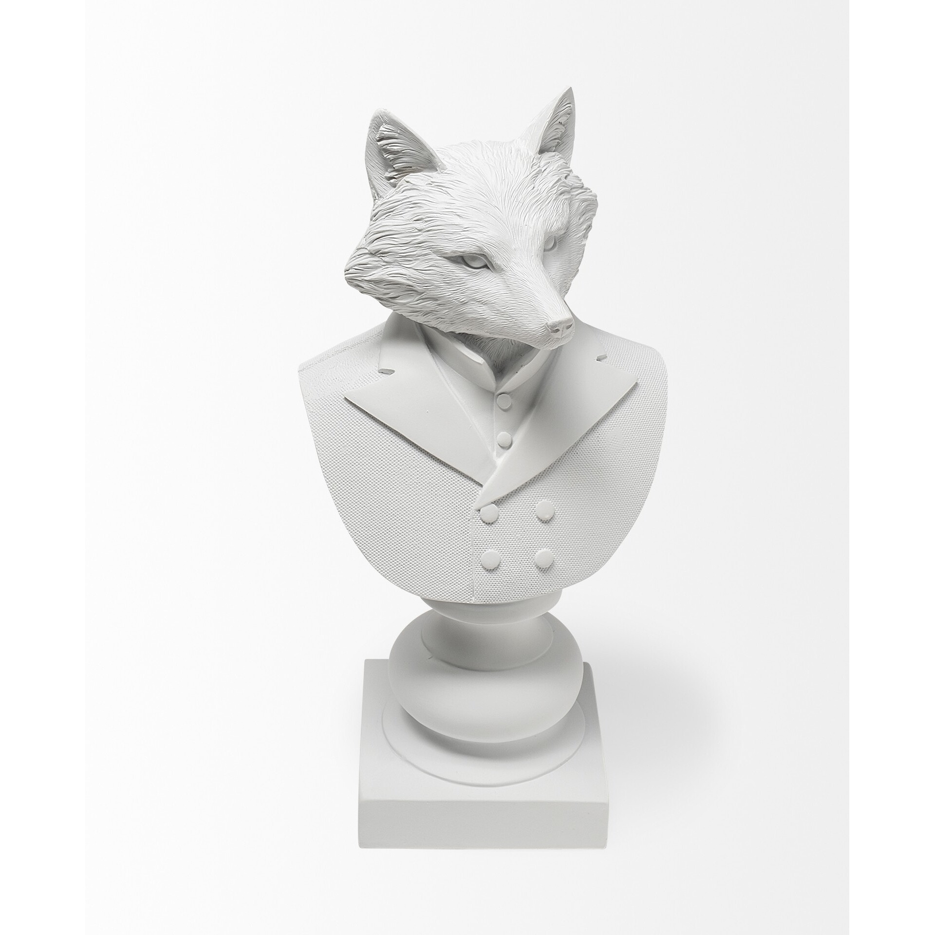 White Resin Suited Fox Bust Decor Piece