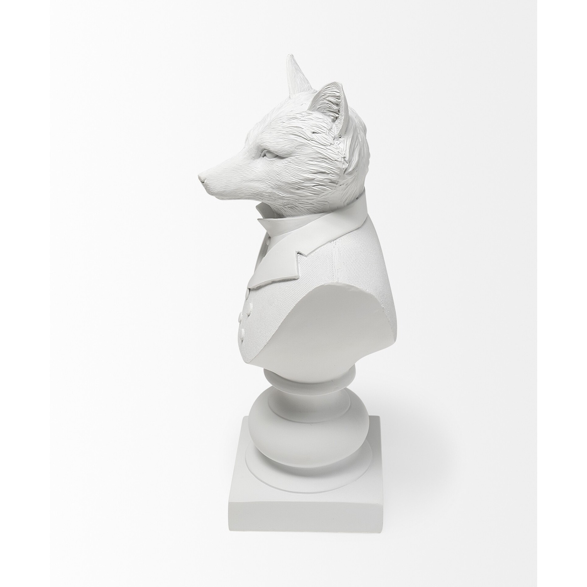 White Resin Suited Fox Bust Decor Piece