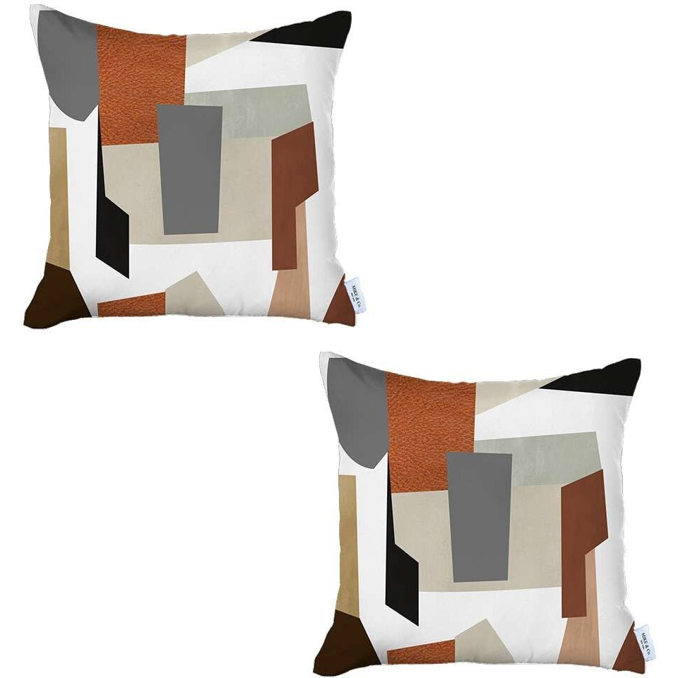 Set Of 2 Ivory And Orange Geometric Pillow Covers