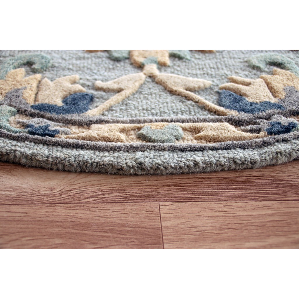 3 Round Blue And Beige Floral Area Rug