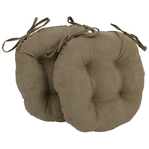 16-inch Solid Micro Suede Round Tufted Chair Cushions (Set of 2)