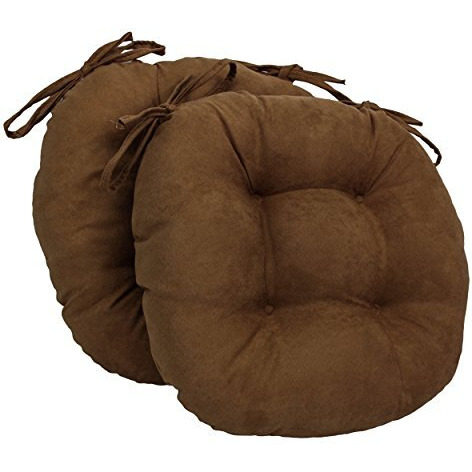 16-inch Solid Micro Suede Round Tufted Chair Cushions (Set of 2)