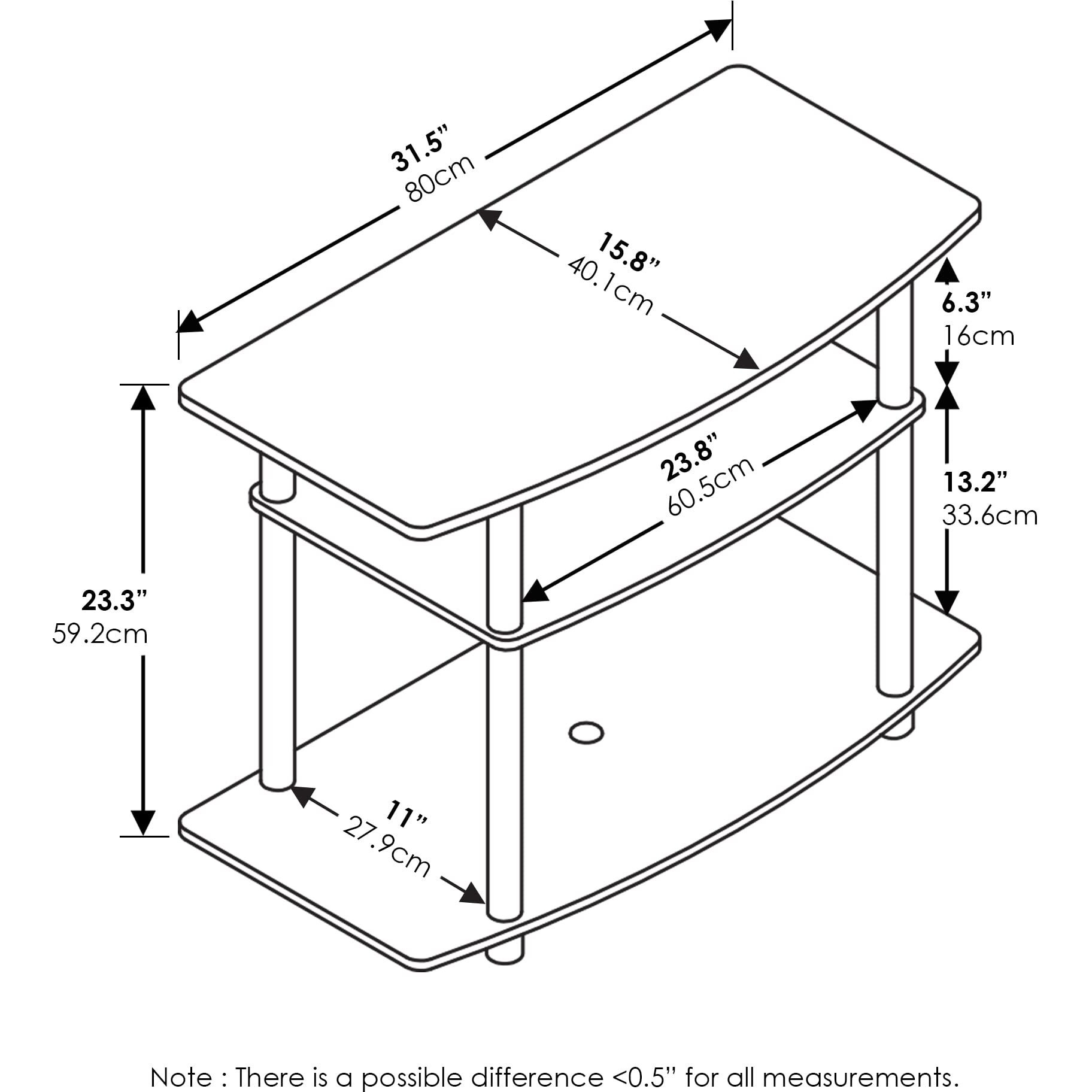 Furinno 13192DBR/BK Turn-N-Tube No Tools 3-Tier TV Stands