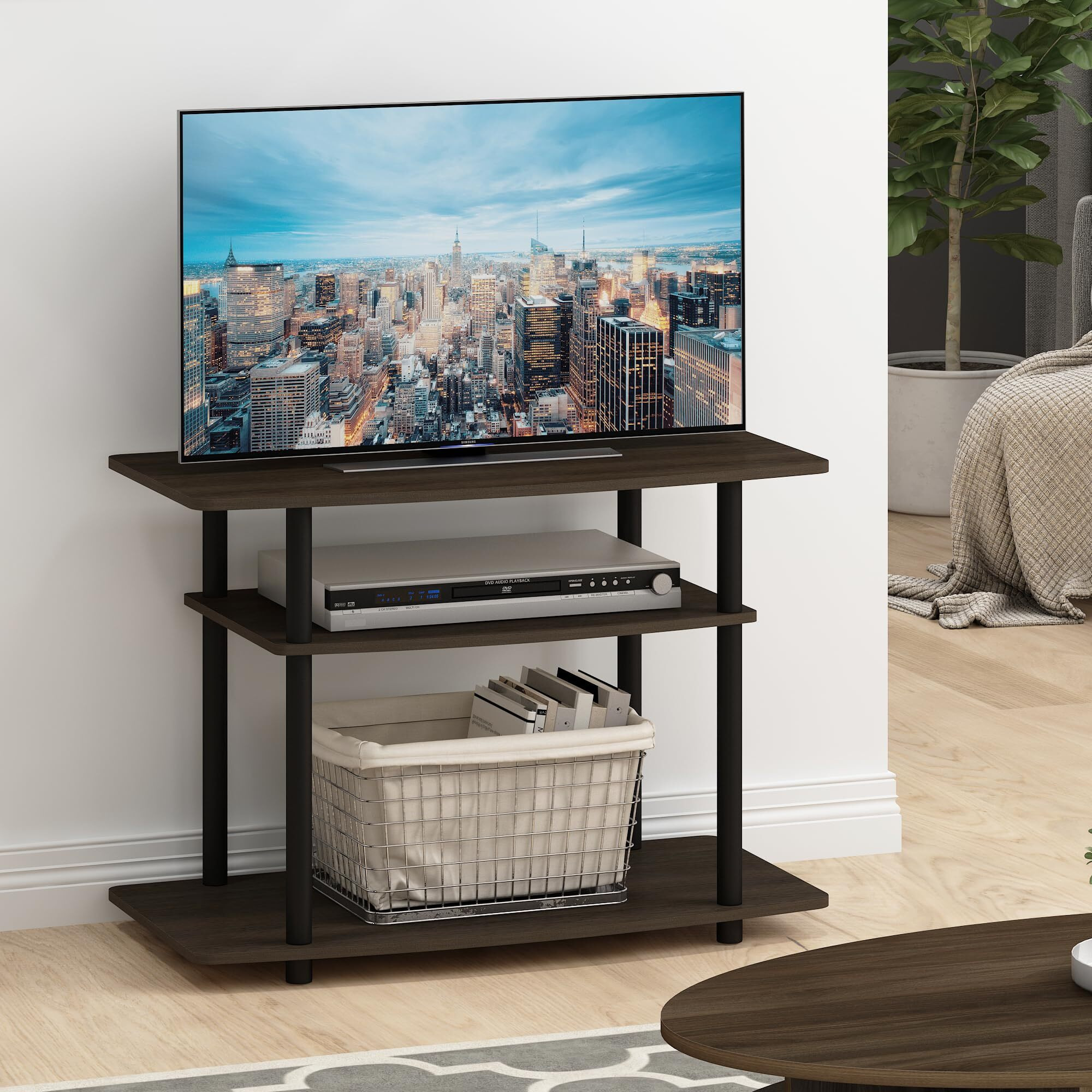 Furinno 13192DBR/BK Turn-N-Tube No Tools 3-Tier TV Stands