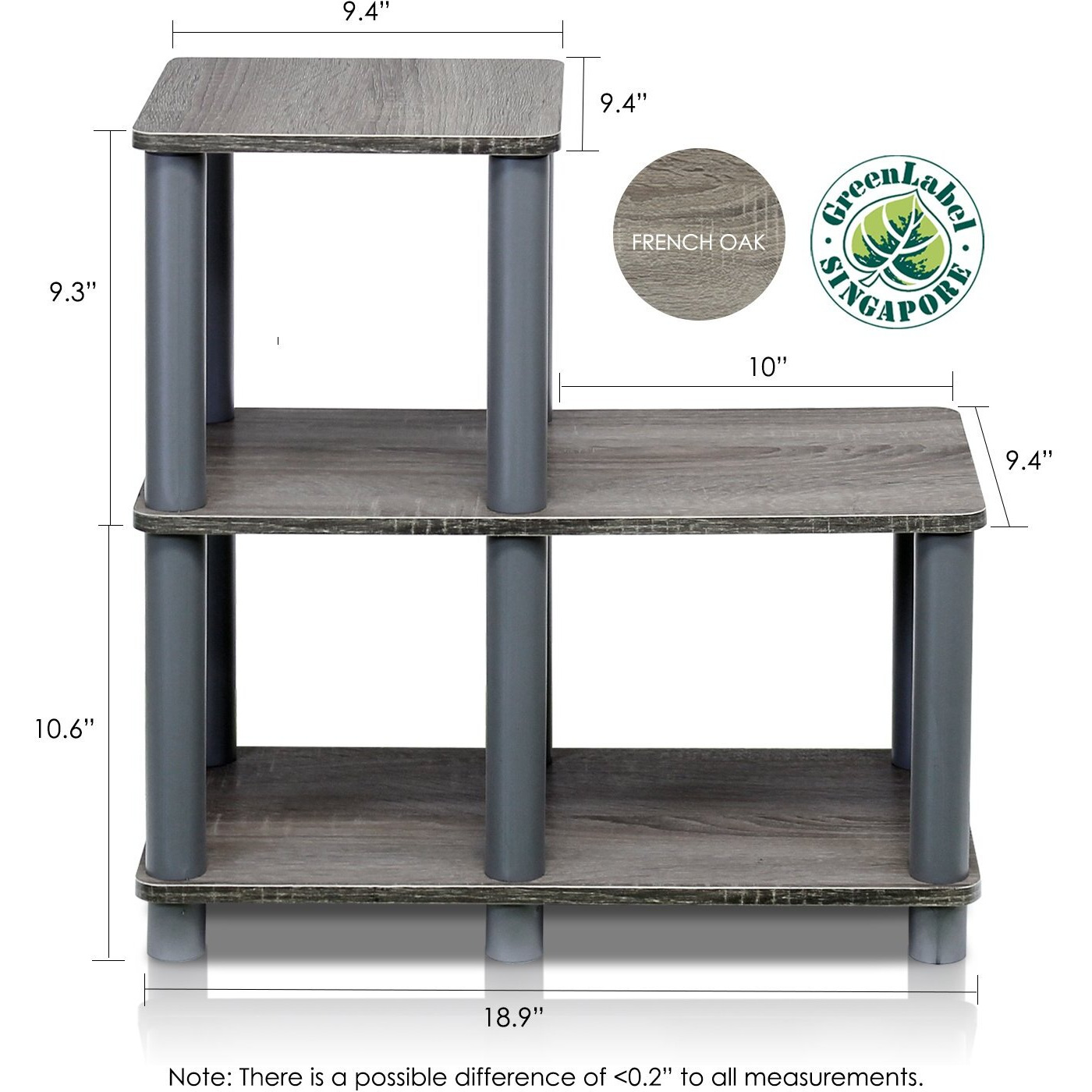 Furinno 14032GY/GY Turn-N-Tube Accent Decorative Shelf, French Oak/Grey