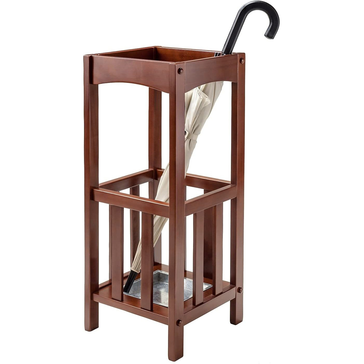 Rex Umbrella Stand with Metal Tray, Walnut