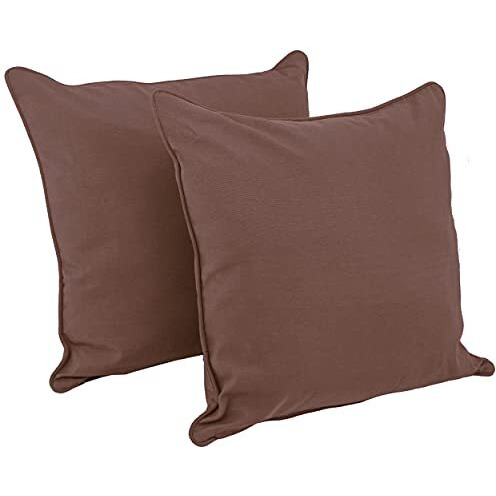 25-inch Double-corded Solid Twill Square Floor Pillows with Inserts (Set of 2), Chocolate