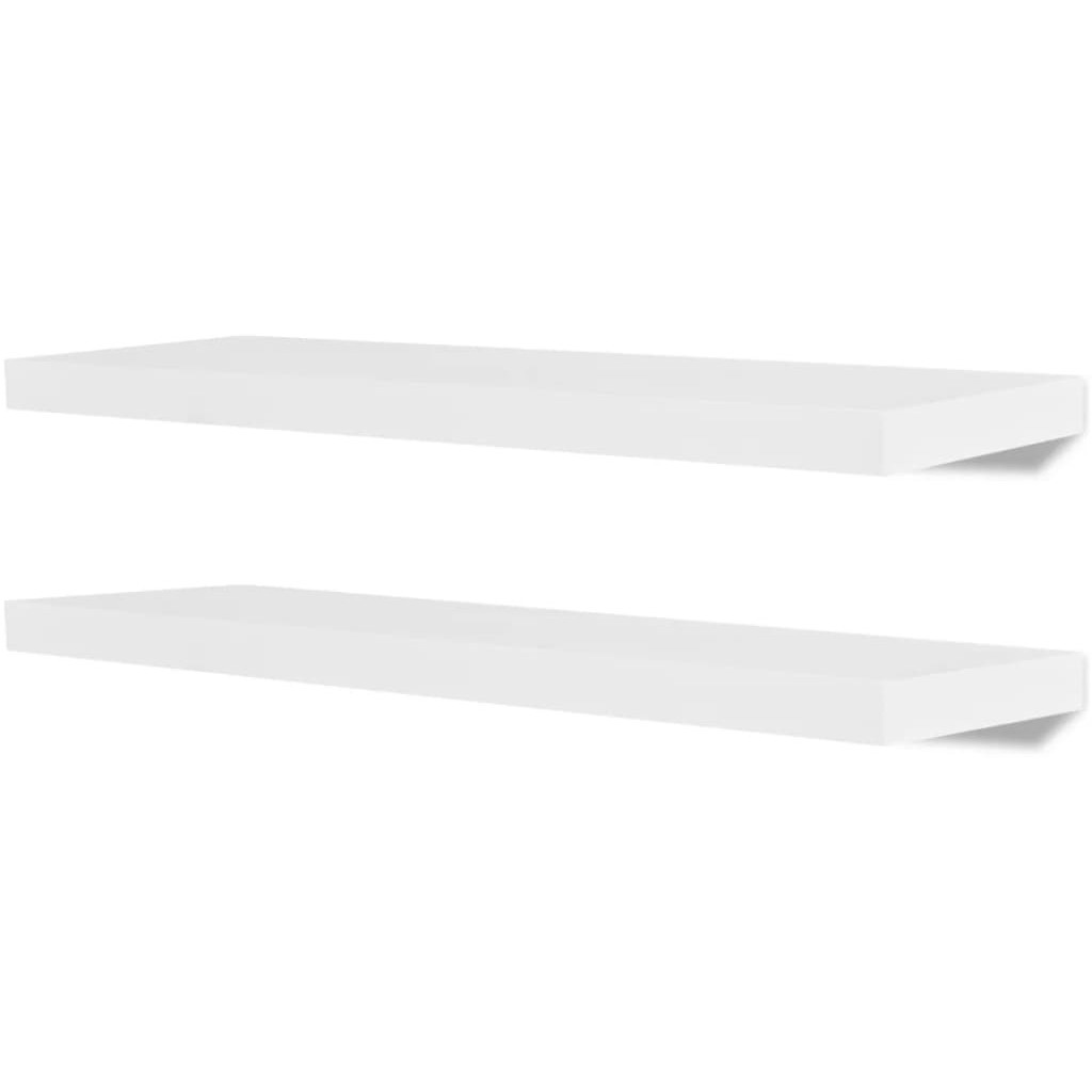 2 White MDF Floating Wall Display Shelves Book/DVD Storage