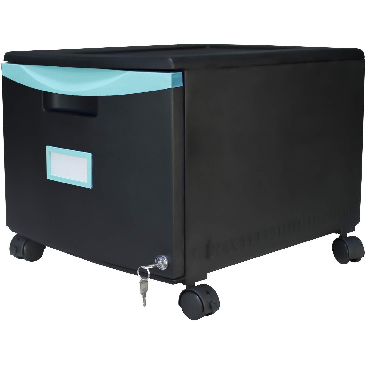 One Drawer Mini File Cabinet with Lock & Casters, Legal/Letter, Black/Teal