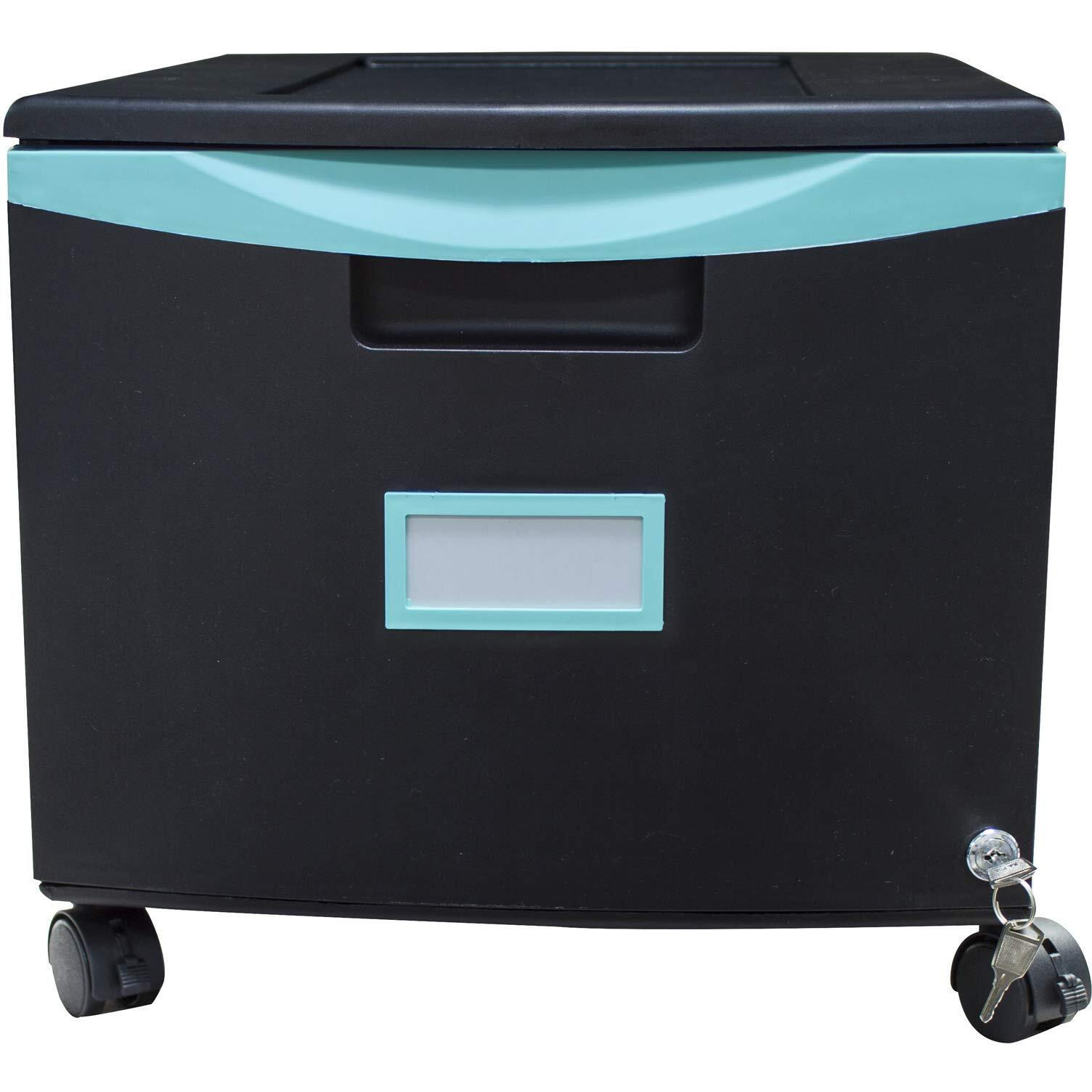 One Drawer Mini File Cabinet with Lock & Casters, Legal/Letter, Black/Teal