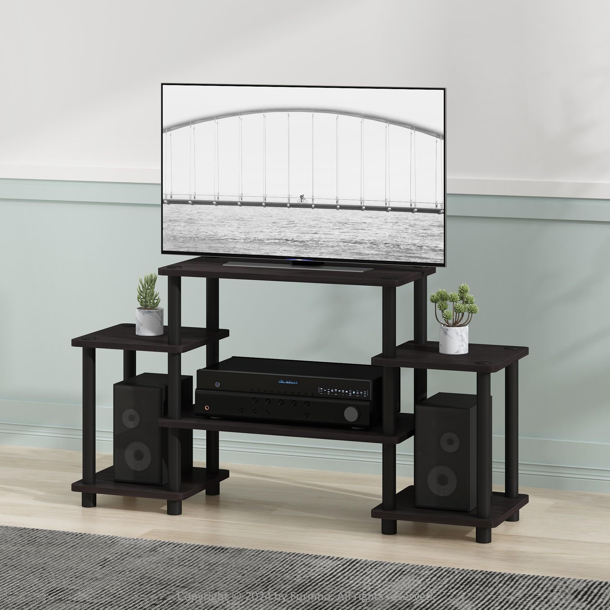 Furinno 11257DWN Turn-N-Tube No Tools Entertainment Center, Dark Walnut