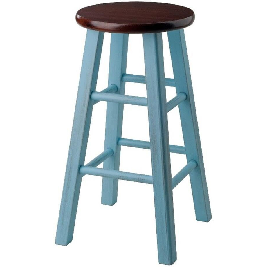 Ivy Counter Stool, Rustic Light Blue and Walnut