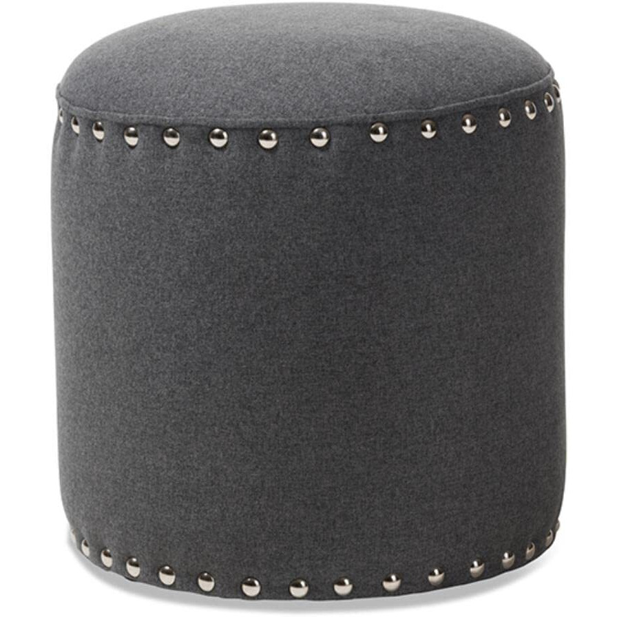 Baxton Studio Rosine Modern and Contemporary Dark Grey Fabric Upholstered Nail Trim Ottoman