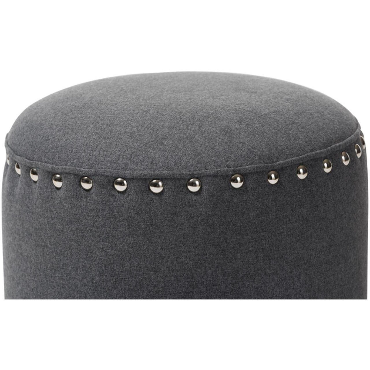 Baxton Studio Rosine Modern and Contemporary Dark Grey Fabric Upholstered Nail Trim Ottoman